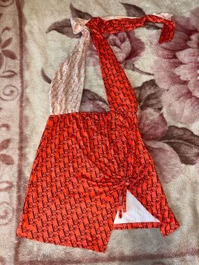 SHEIN Halter Dress with All-Over Logo Print - Size Medium